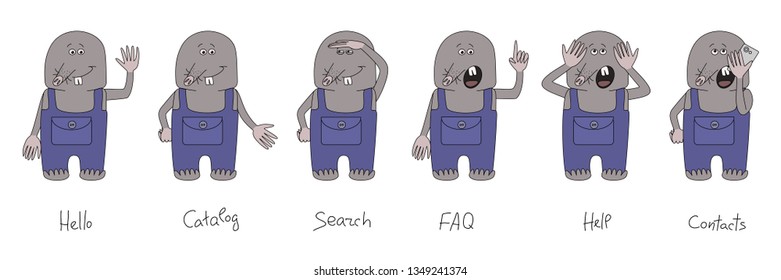set of the mole helper with different emotions for web, catalogues or your design vector isolated