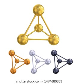 Set from a molecular lattice of gold, silver, copper, black. Vector 3d illustration isolated on white background.