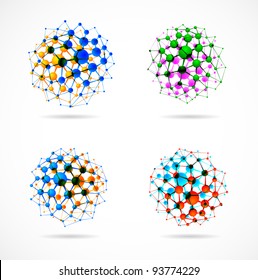 Set of molecular structures in the form of spheres. Eps 10