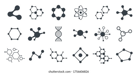 Set of molecule badge. Connected hexagonal molecule badge. Molecular structure. DNA connect diagram. Medical label or icons. Vector illustration.