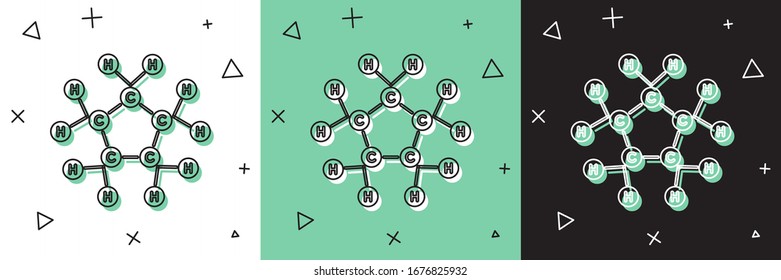Set Molecule oil icon isolated on white and green, black background. Structure of molecules in chemistry.  Vector Illustration
