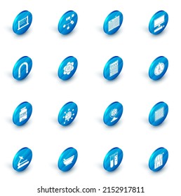 Set Molecule, Open science book, Computer monitor with keyboard and mouse, Magnet, Medicine bottle pills, Atom, Compass and Calculator icon. Vector