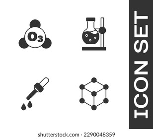 Set Molecule, Ozone, Pipette and Test tube flask stand icon. Vector