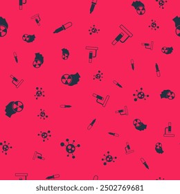 Set Molecule, Pipette, Head and radiation symbol and Microscope on seamless pattern. Vector