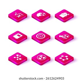 Set Molecule, Radioactive, Book, Bacteria, Astronomical observatory and Head and radiation symbol icon. Vector
