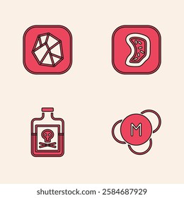 Set Molecule, Salt stone, Bacteria and Poison in bottle icon. Vector