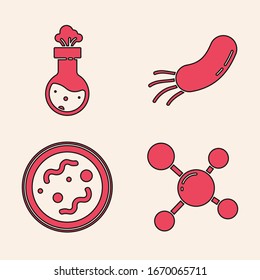 Set Molecule, Test tube and flask chemical, Bacteria and Bacteria icon. Vector