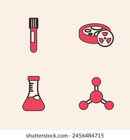 Set Molecule, Test tube, with toxic liquid and  icon. Vector