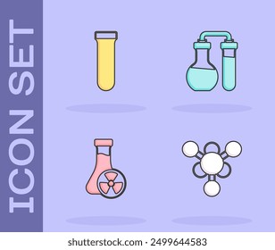 Conjunto de molécula, tubo de ensayo, con líquido tóxico e icono. Vector