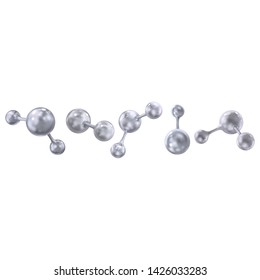 Set of molecules silver color. Vector 3d illustration isolated on white background.