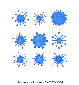 Set of molecules of various viruses isolated on a white background. Coronavirus 2019-nCoV outbreak. Pandemic epidemiology concept. Vector flat illustration.