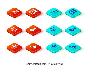 Set Molten gold being poured, Gold bars, Old money bag, Antique treasure chest and coin icon. Vector