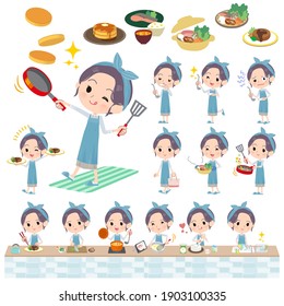 A set of mom about cooking.There are actions that are cooking in various ways in the kitchen.It's vector art so it's easy to edit.