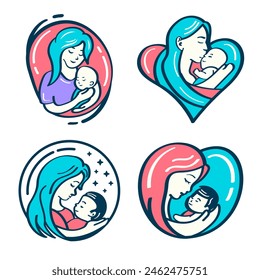 Set of Mom And Baby Logo Icon Baby Care Design Concept Template Mother Care Logo