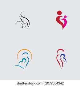 set of  Mom and baby, Motherhood and Childbearing Logo Design Inspiration Vector