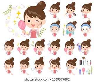 A set of mom on beauty.There are various actions such as skin care and makeup.It's vector art so it's easy to edit.
