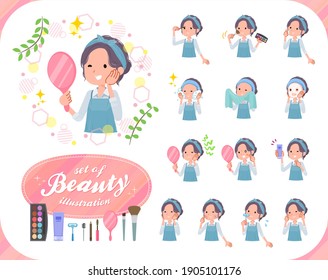 A set of mom on beauty.There are various actions such as skin care and makeup.It's vector art so it's easy to edit.