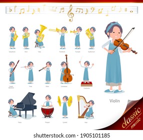A set of mom on classical music performances.There are actions to play various instruments such as string instruments and wind instruments.It's vector art so it's easy to edit.