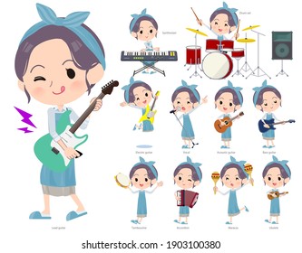 A set of mom playing rock 'n' roll and pop music.There are also various instruments such as ukulele and tambourine.It's vector art so it's easy to edit.