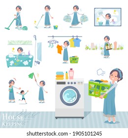 A set of mom related to housekeeping such as cleaning and laundry.There are various actions such as child rearing.It's vector art so it's easy to edit.