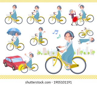 A set of mom riding a city cycle.There are actions on manners and troubles.It's vector art so it's easy to edit.