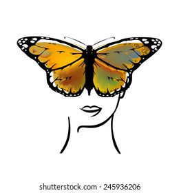 set Monarch Butterfly with open wings  top view 