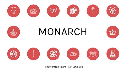 Set of monarch icons. Such as Crown, Butterfly, Sceptre, King , monarch icons