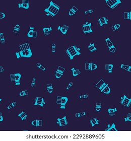 Set Money bag with clover, Glass of beer, Wooden barrel rack and Leprechaun on seamless pattern. Vector