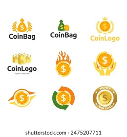 Conjunto de Vector plano de la bolsa de dinero o logotipo con el logotipo del dólar, para el icono del negocio, y el pago