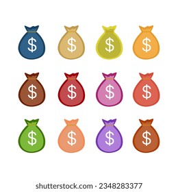 Set of money bag icon - Isolated Colorful money bag on white background.