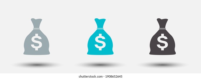 Juego de íconos de bolsos de dinero. Icono de bolsa de dinero de línea, Ilustración del vector bolsa de dinero plano.