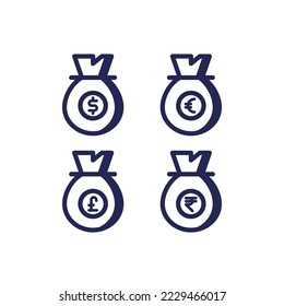 Set of money bag savings digital icon outline vector illustration graphic