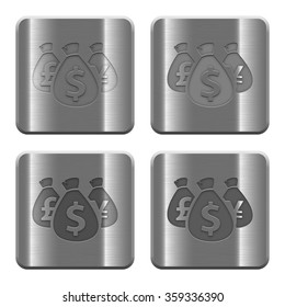 Set of money bags buttons vector in brushed metal style.