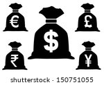 Set of Money Bags with currency symbols