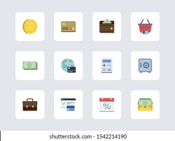 Set of Money and Banking Vector Icons. Set contains such icons as Wallet, Money, Coins, Bank, Cards, Cash, Credits and more. 48x48 Pixel Perfect icons.