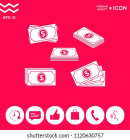 Set of Money banknotes stack icon