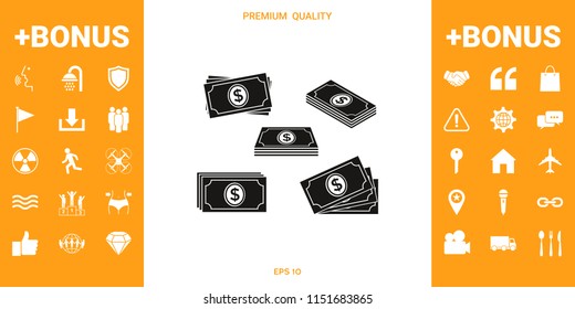 Set of Money banknotes stack icon