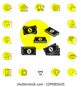 Set of Money banknotes stack icon. Graphic elements for your design