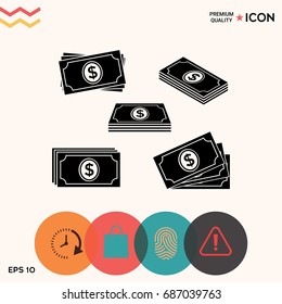 Set of Money banknotes stack icon