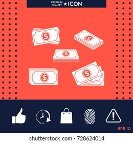 Set of Money banknotes stack icon