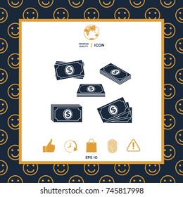 Set of Money banknotes stack icon Set of Money banknotes stack icon