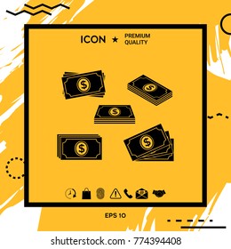 Set of Money banknotes stack icon