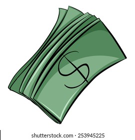 Set of money bills on a white background