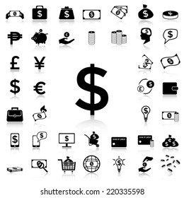 Set of Money black icons and silhouettes