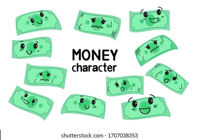 Set Money Cartoon Character Vector
