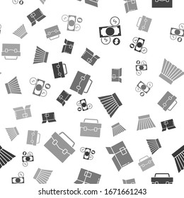 Set Money cash and coin, Carton cardboard box, Skirt and Briefcase on seamless pattern. Vector