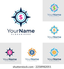 Set of Money Compass logo template. Creative Compass logo design concepts