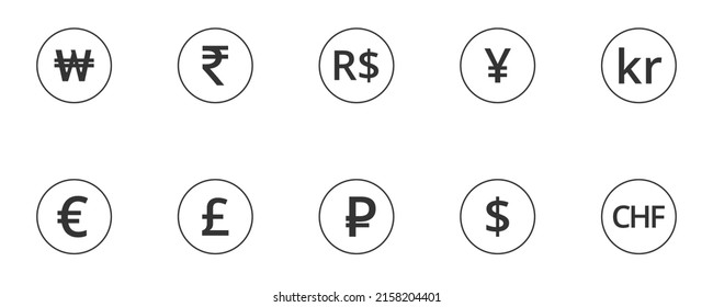 Set of money currency sybol. Outline exchange icon vector illustration.