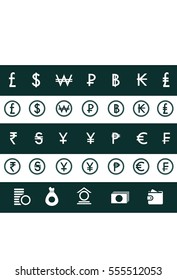 set of money currency symbols
