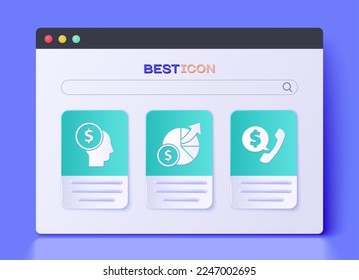 Set Money and diagram graph, Business man planning mind and Telephone handset and speech bubble chat icon. Vector